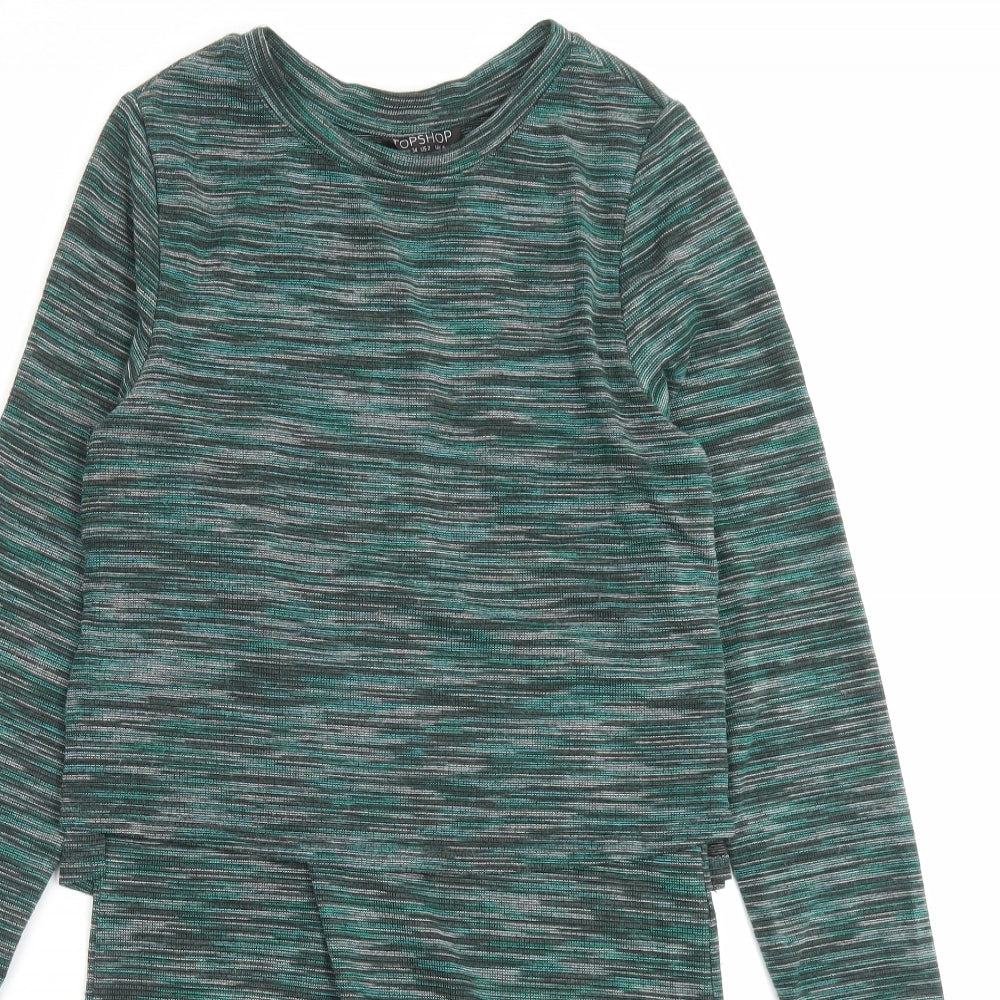 Topshop Womens Green Viscose Jumper Dress Size 6 Crew Neck Pullover