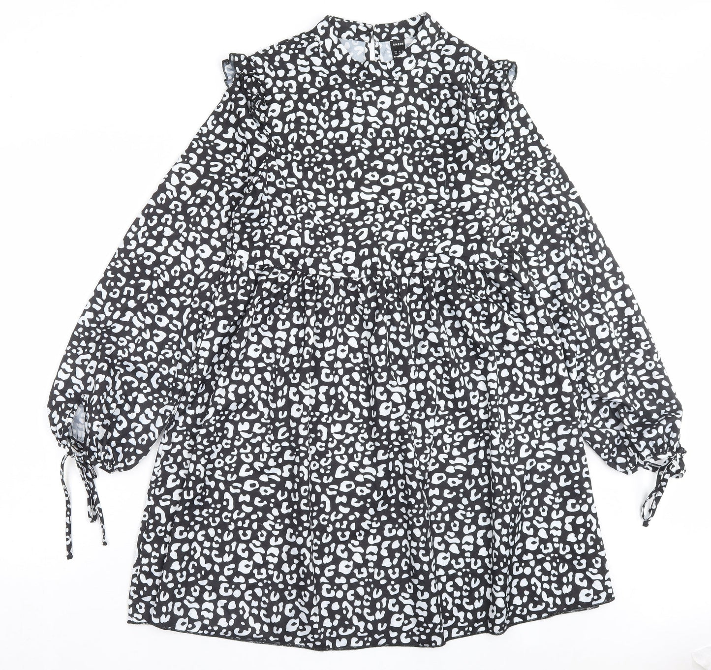 SheIn Womens Black Geometric Polyester A-Line Size M Crew Neck Zip