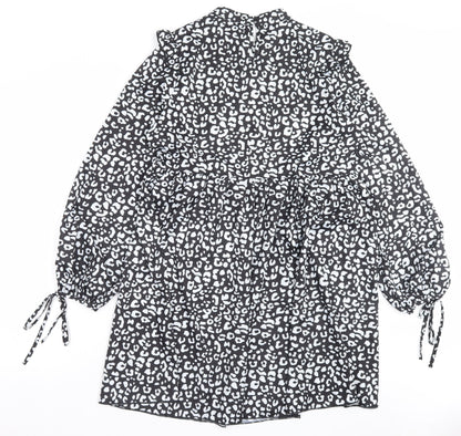 SheIn Womens Black Geometric Polyester A-Line Size M Crew Neck Zip