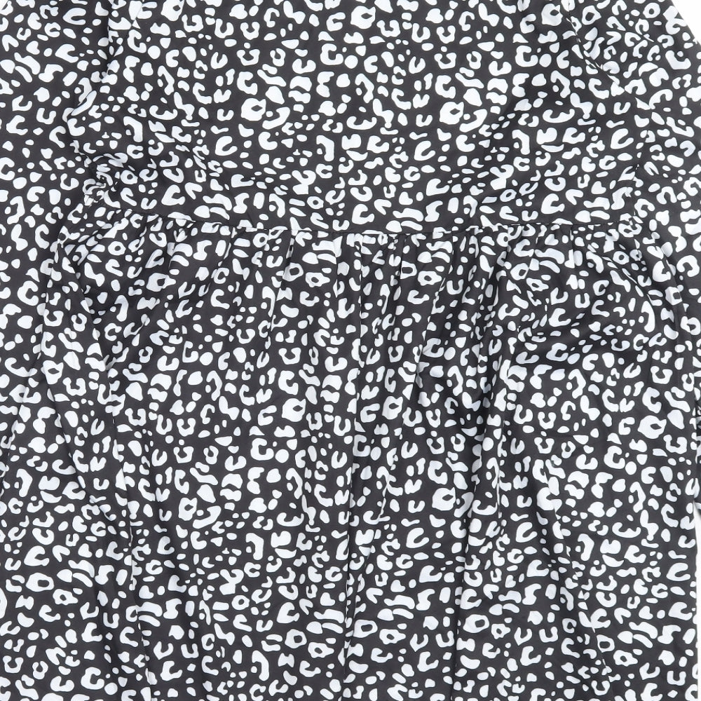 SheIn Womens Black Geometric Polyester A-Line Size M Crew Neck Zip