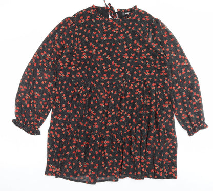 Missguided Womens Red Floral Polyester A-Line Size 12 Crew Neck Tie