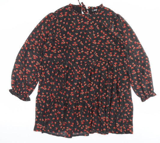 Missguided Womens Red Floral Polyester A-Line Size 12 Crew Neck Tie