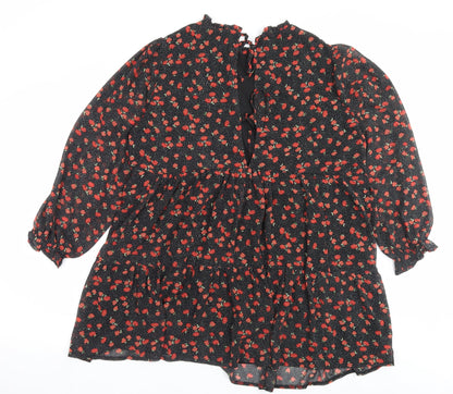 Missguided Womens Red Floral Polyester A-Line Size 12 Crew Neck Tie