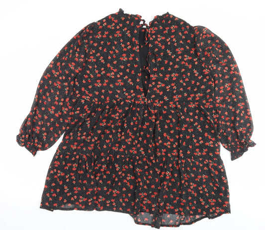 Missguided Womens Red Floral Polyester A-Line Size 12 Crew Neck Tie