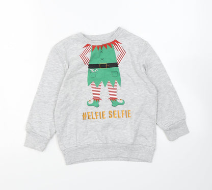 Very Girls Grey Cotton Pullover Sweatshirt Size 5-6 Years Pullover - Elfie Selfie