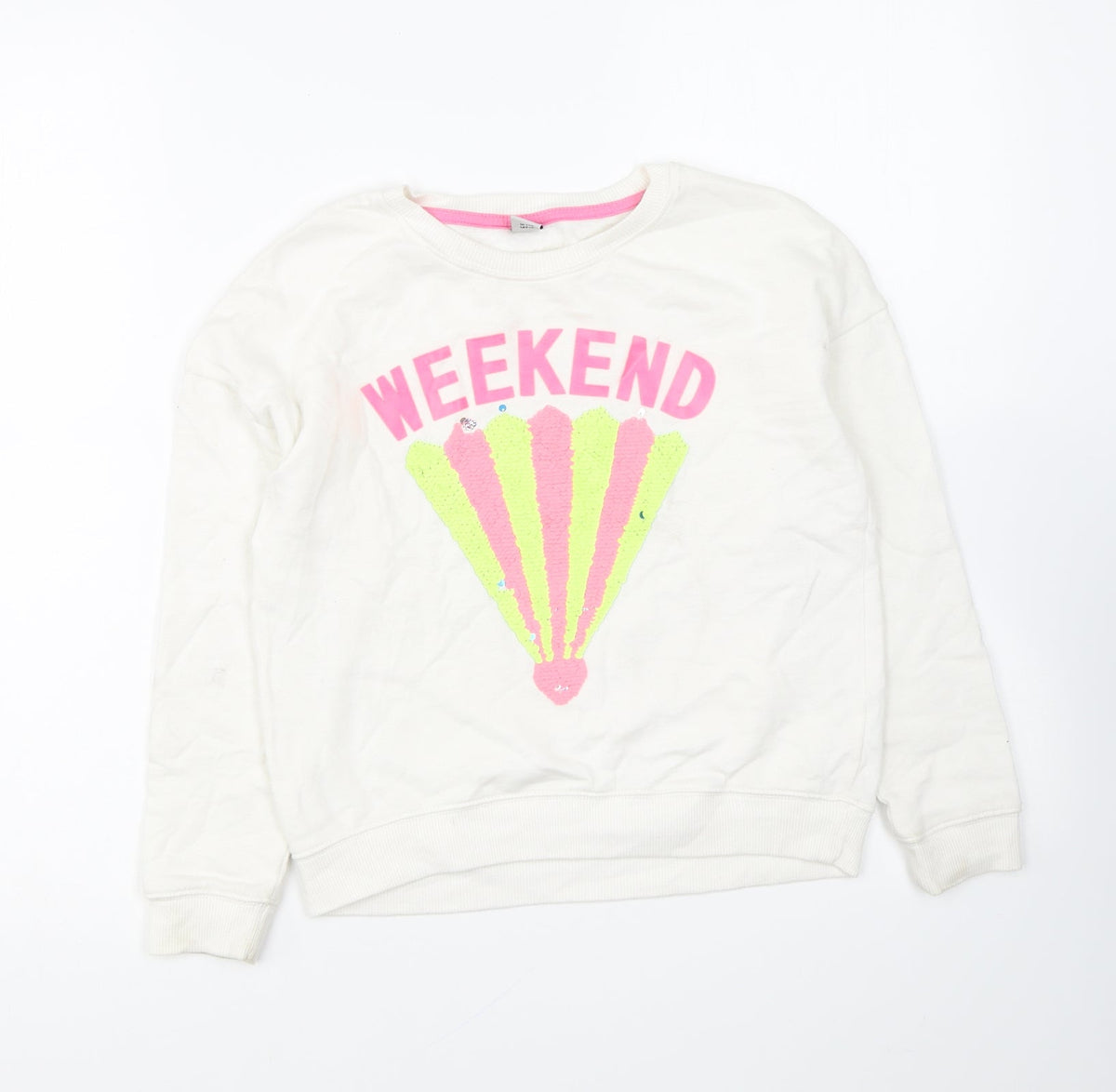TU Girls White Cotton Pullover Sweatshirt Size 10 Years Pullover - Weekend