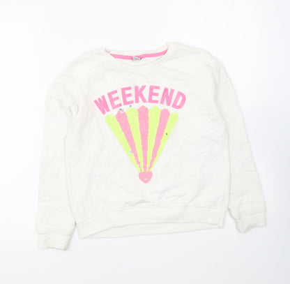 TU Girls White Cotton Pullover Sweatshirt Size 10 Years Pullover - Weekend