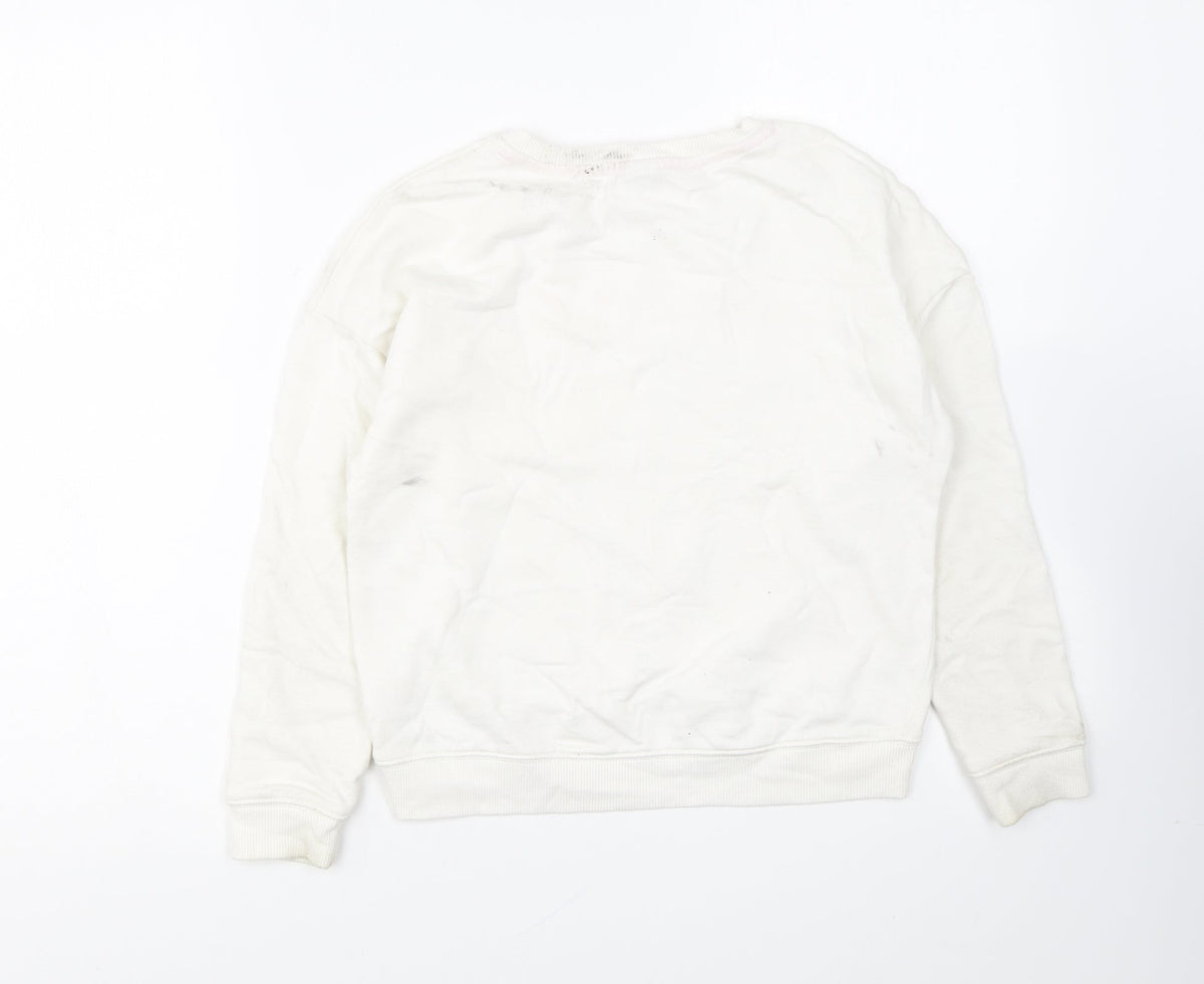 TU Girls White Cotton Pullover Sweatshirt Size 10 Years Pullover - Weekend