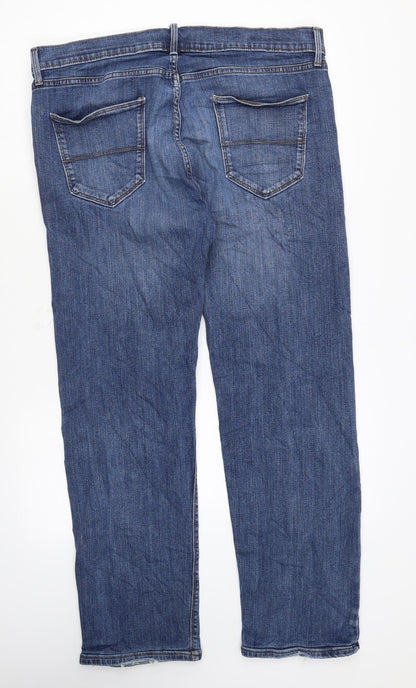 Marks and Spencer Mens Blue Cotton Straight Jeans Size 36 in L31 in Regular Zip