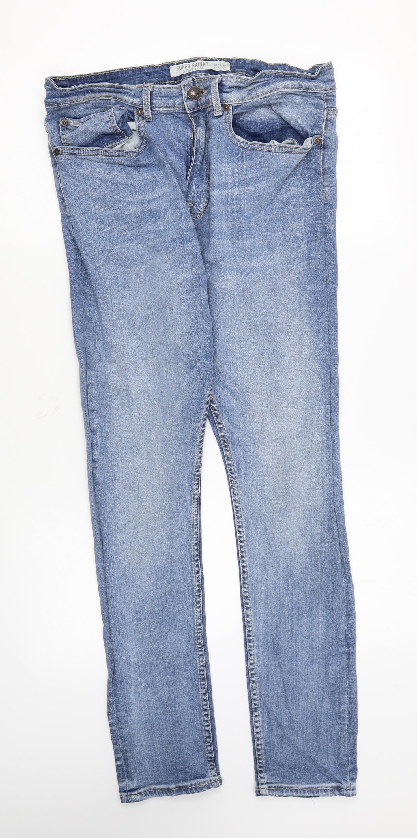 New Look Mens Blue Cotton Skinny Jeans Size 36 in L27 in Regular Zip - Super Skinny