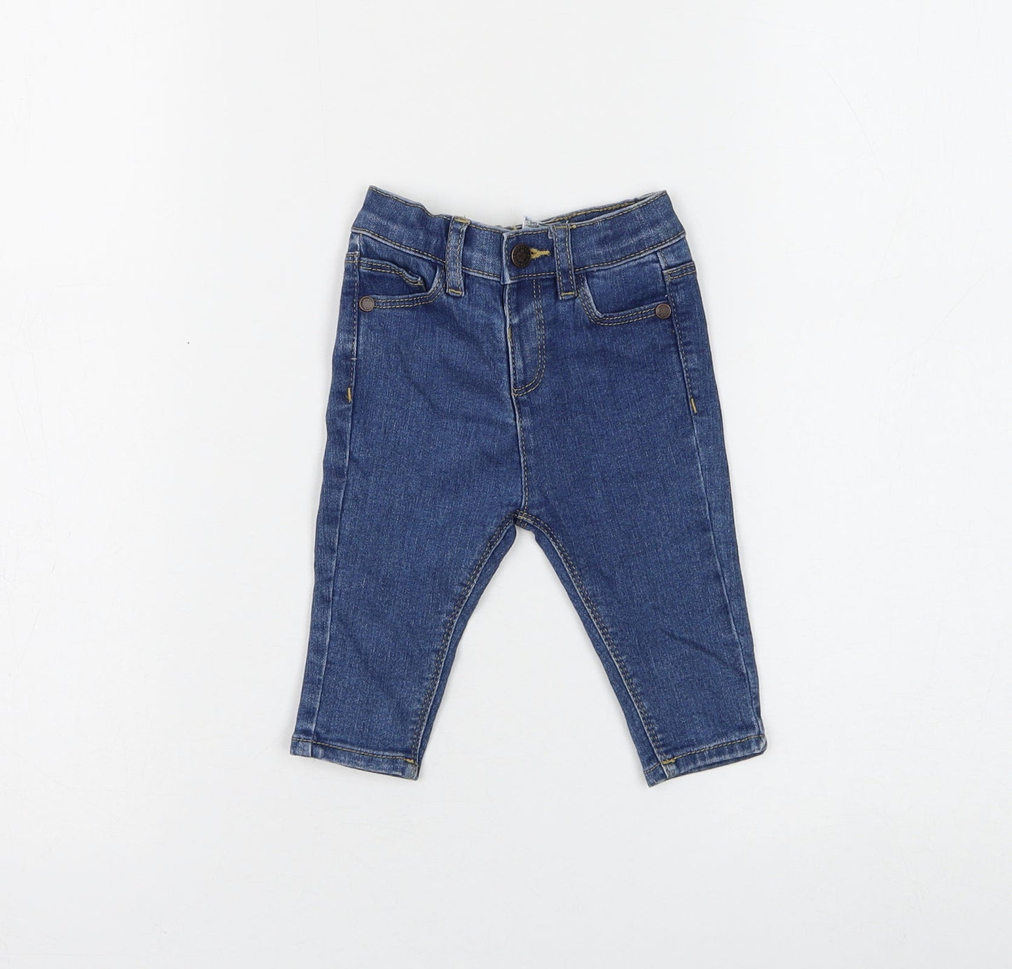 Marks and Spencer Girls Blue Cotton Capri Jeans Size 3-6 Months Button