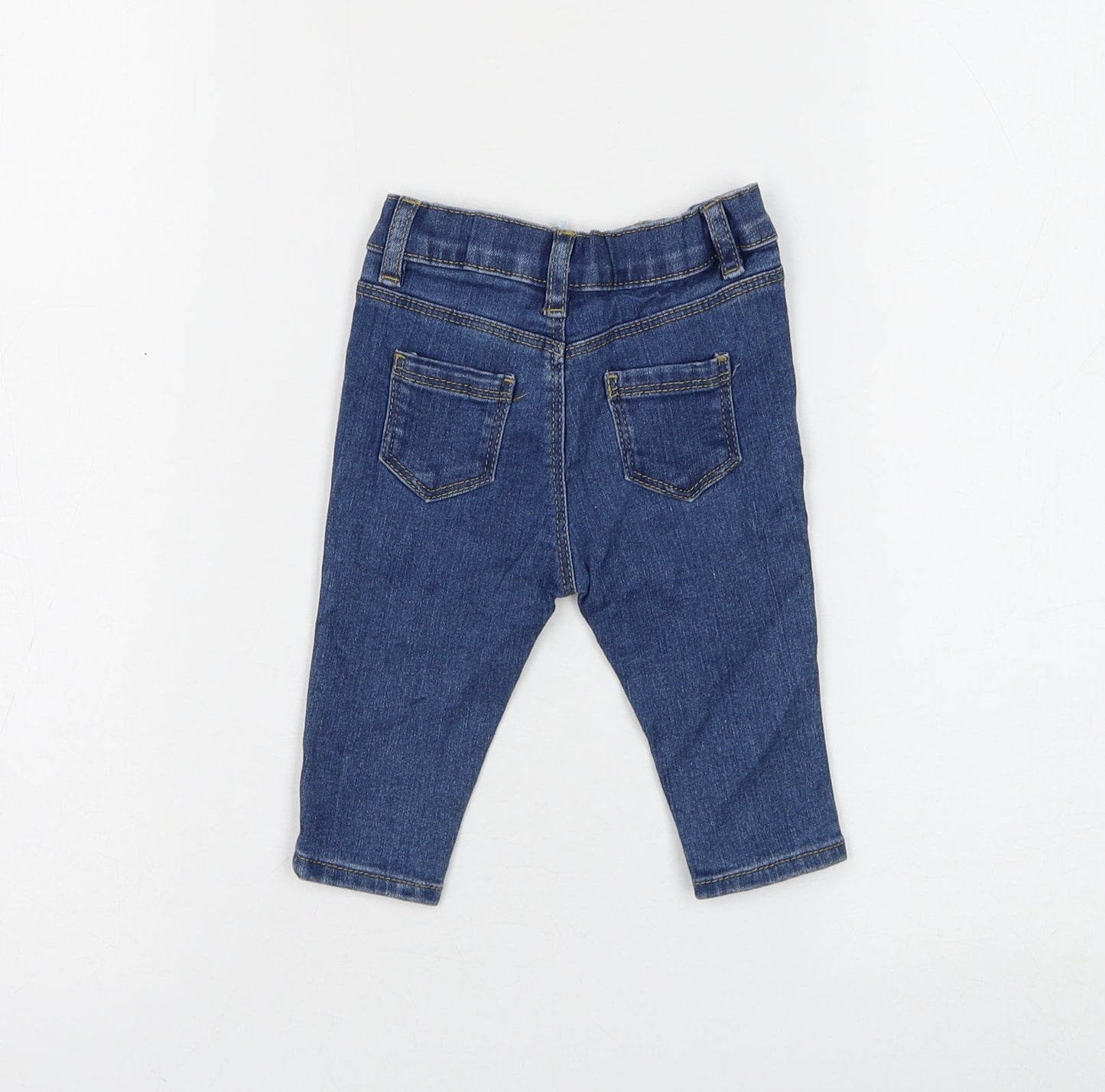 Marks and Spencer Girls Blue Cotton Capri Jeans Size 3-6 Months Button