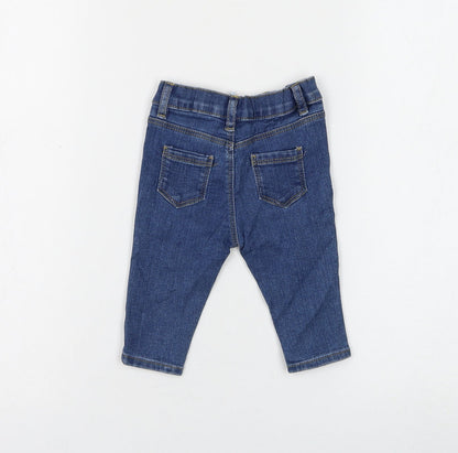 Marks and Spencer Girls Blue Cotton Capri Jeans Size 3-6 Months Button
