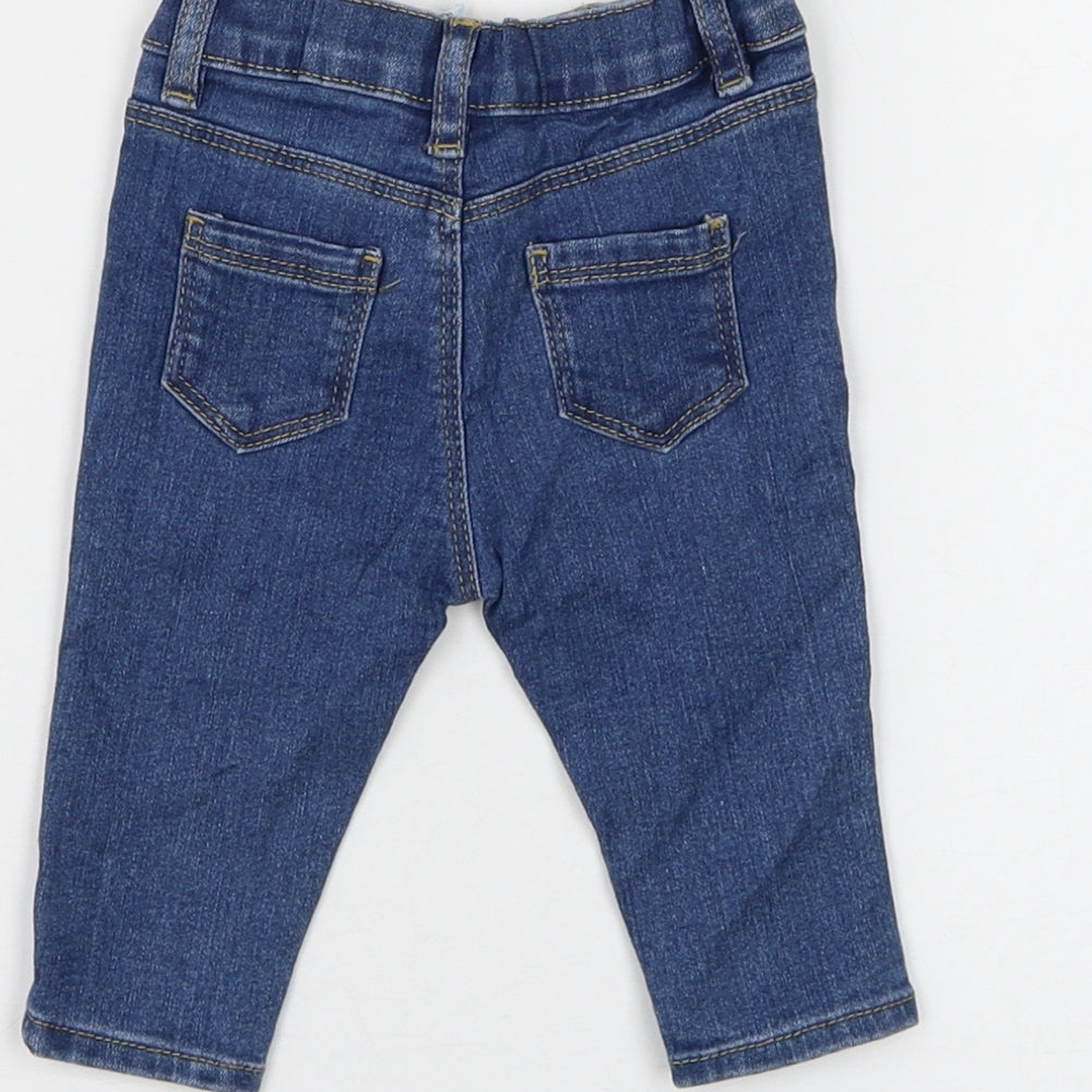 Marks and Spencer Girls Blue Cotton Capri Jeans Size 3-6 Months Button