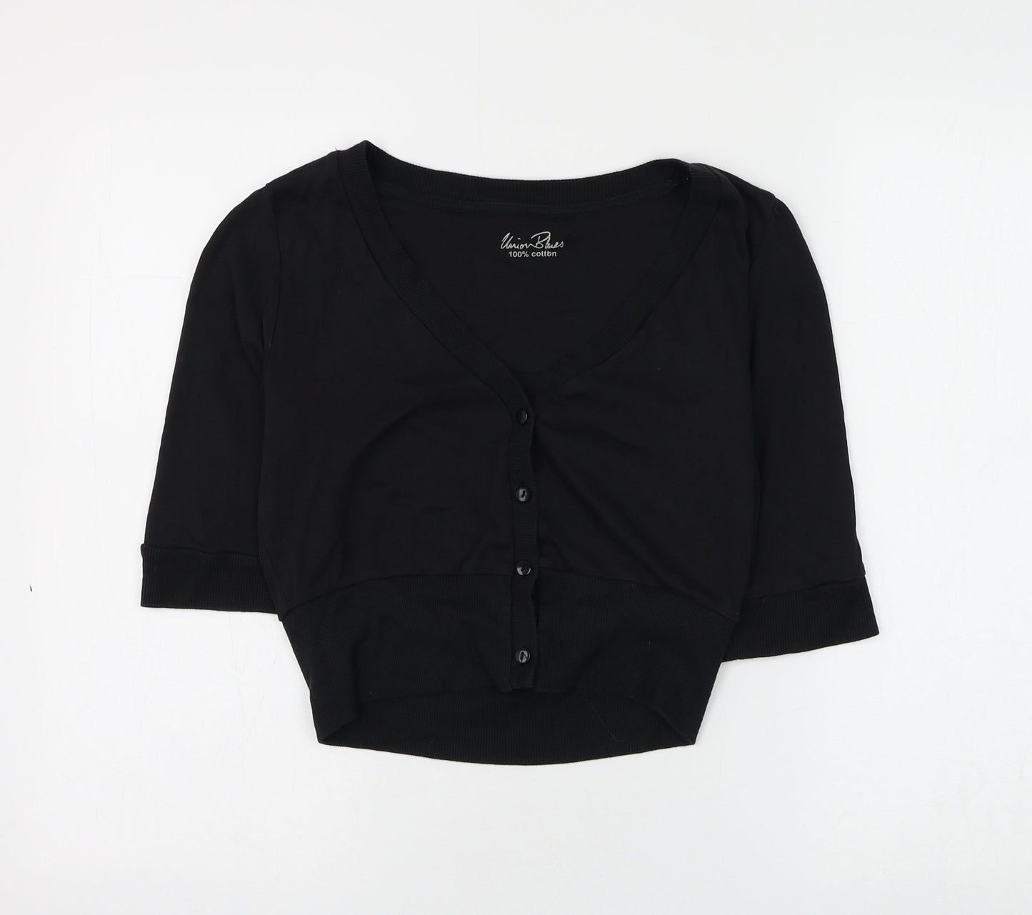 Union Blues Womens Black V-Neck Cotton Cardigan Jumper Size 12