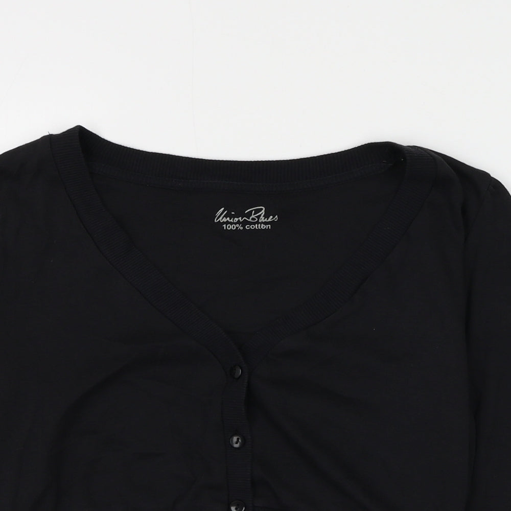 Union Blues Womens Black V-Neck Cotton Cardigan Jumper Size 12