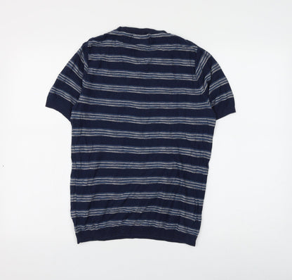 Topman Mens Blue Round Neck Striped Cotton Pullover Jumper Size XS