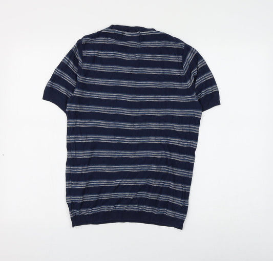 Topman Mens Blue Round Neck Striped Cotton Pullover Jumper Size XS