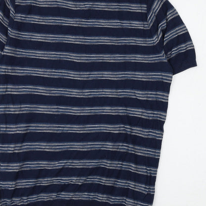 Topman Mens Blue Round Neck Striped Cotton Pullover Jumper Size XS