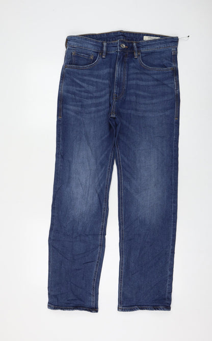 Marks and Spencer Womens Blue Cotton Straight Jeans Size 32 in L29 in Regular Zip