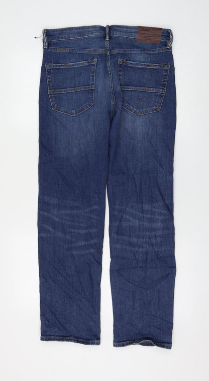 Marks and Spencer Womens Blue Cotton Straight Jeans Size 32 in L29 in Regular Zip