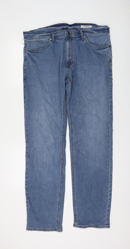 Marks and Spencer Womens Blue Cotton Straight Jeans Size 36 in L33 in Regular Zip