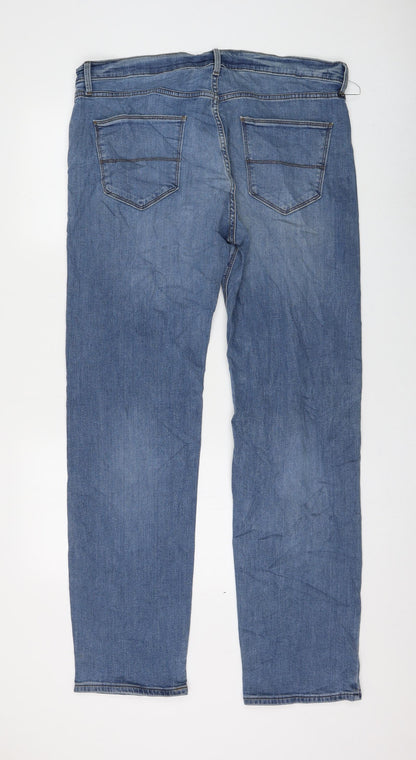 Marks and Spencer Womens Blue Cotton Straight Jeans Size 36 in L33 in Regular Zip