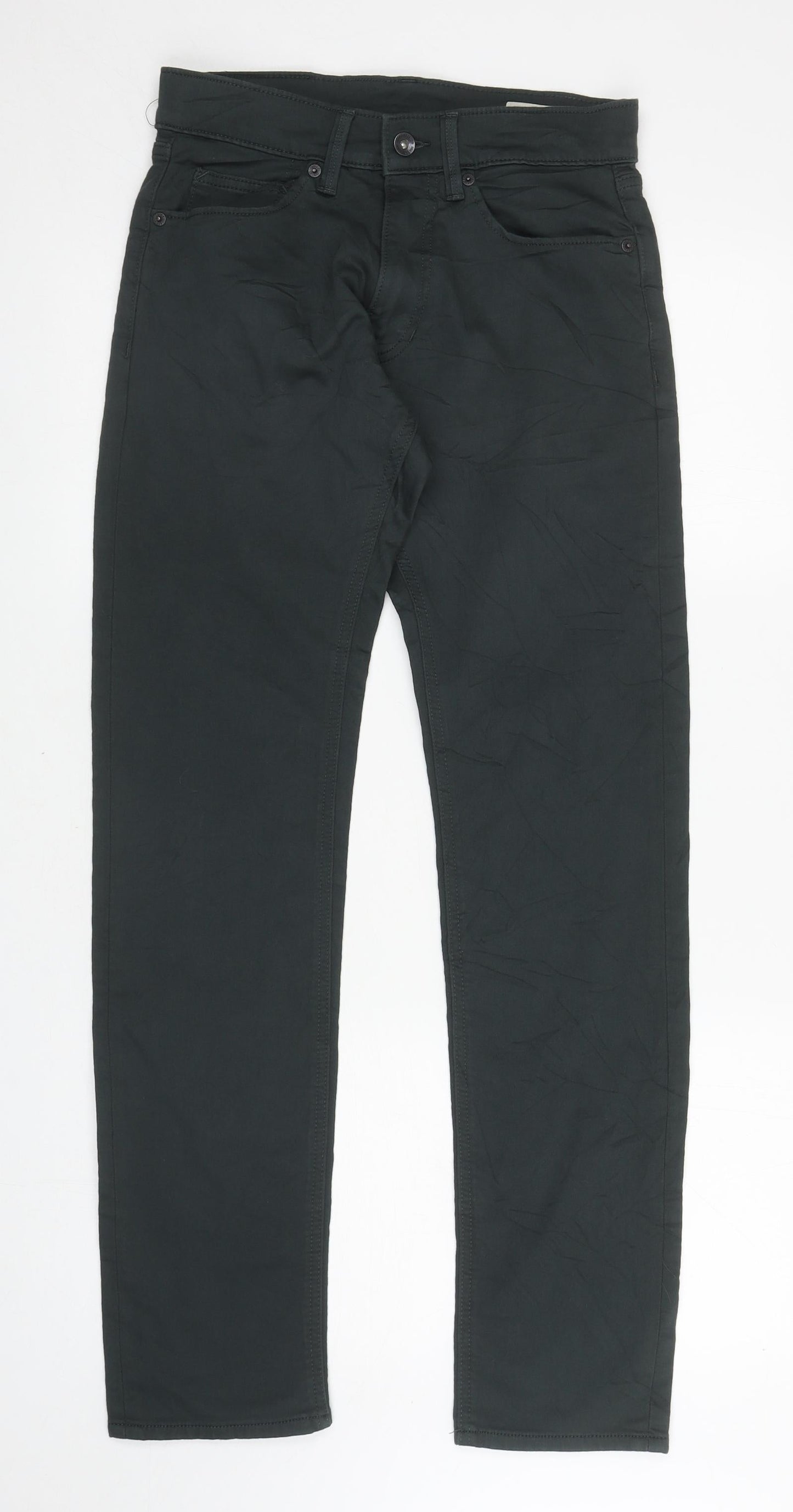 Marks and Spencer Mens Green Cotton Straight Jeans Size 28 in L31 in Slim Zip