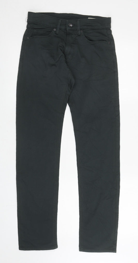 Marks and Spencer Mens Green Cotton Straight Jeans Size 28 in L31 in Slim Zip