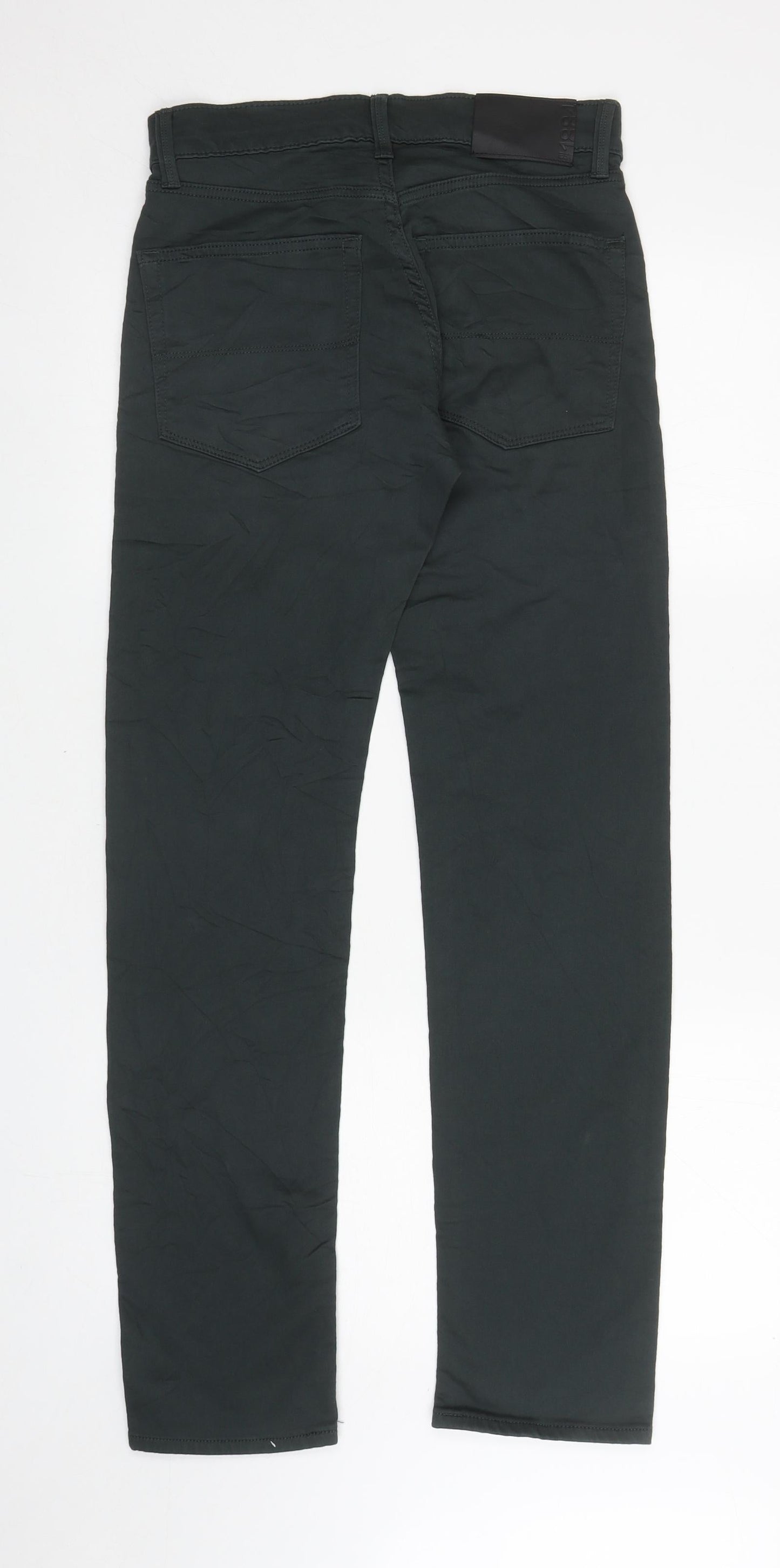 Marks and Spencer Mens Green Cotton Straight Jeans Size 28 in L31 in Slim Zip