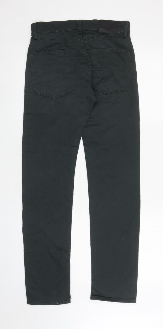 Marks and Spencer Mens Green Cotton Straight Jeans Size 28 in L31 in Slim Zip