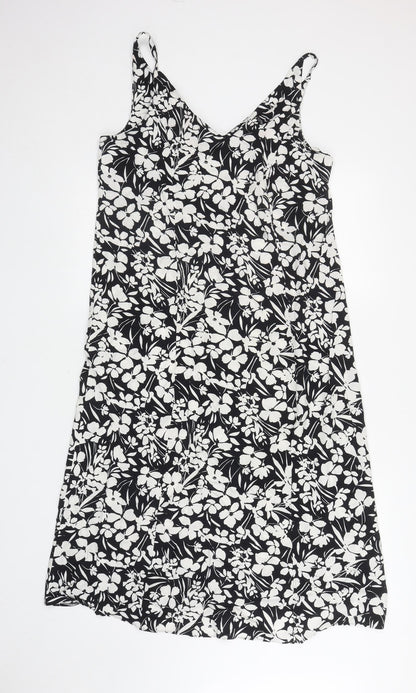 Primark Womens Black Floral A-Line Size 10 V-Neck Pullover