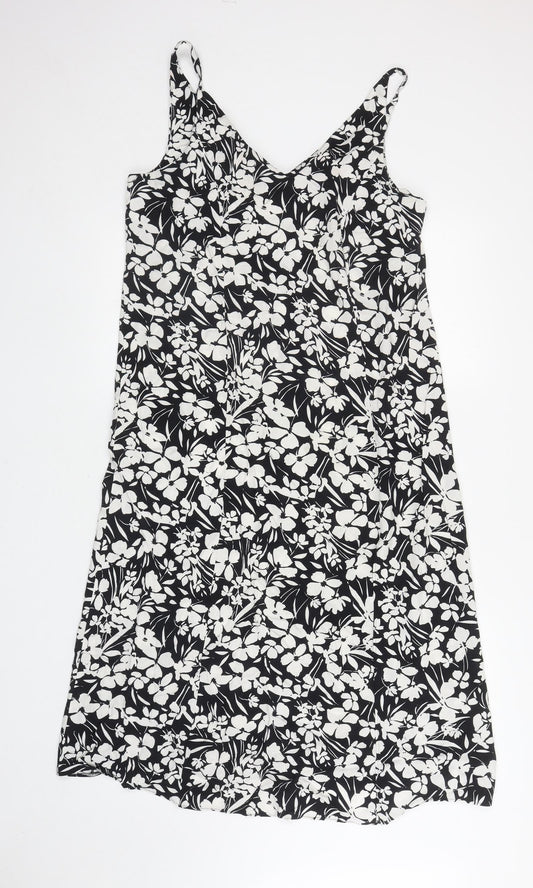 Primark Womens Black Floral A-Line Size 10 V-Neck Pullover