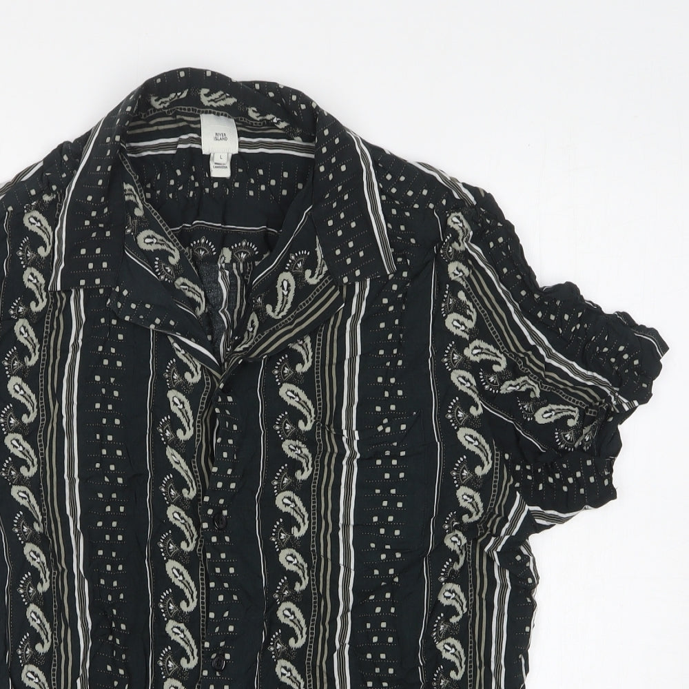 Womens UK Size L River Island Black Basic Button-Up