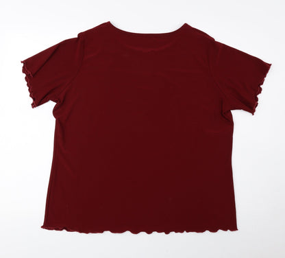 Classics Womens Red Floral Polyester Basic Blouse Size 16 Round Neck