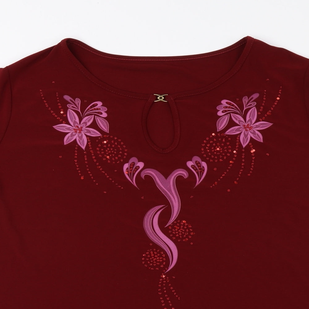 Classics Womens Red Floral Polyester Basic Blouse Size 16 Round Neck