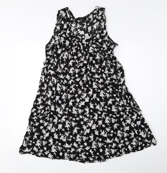 QED London Womens Black Floral Viscose Shift Size 10 Scoop Neck Pullover