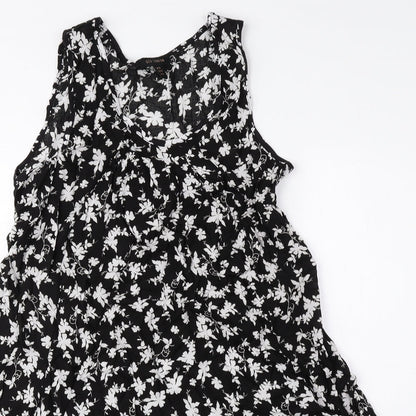 QED London Womens Black Floral Viscose Shift Size 10 Scoop Neck Pullover