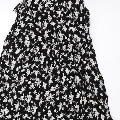 QED London Womens Black Floral Viscose Shift Size 10 Scoop Neck Pullover