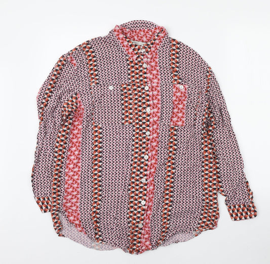 NEXT Womens Multicoloured Geometric Viscose Basic Button-Up Size 14 Collared