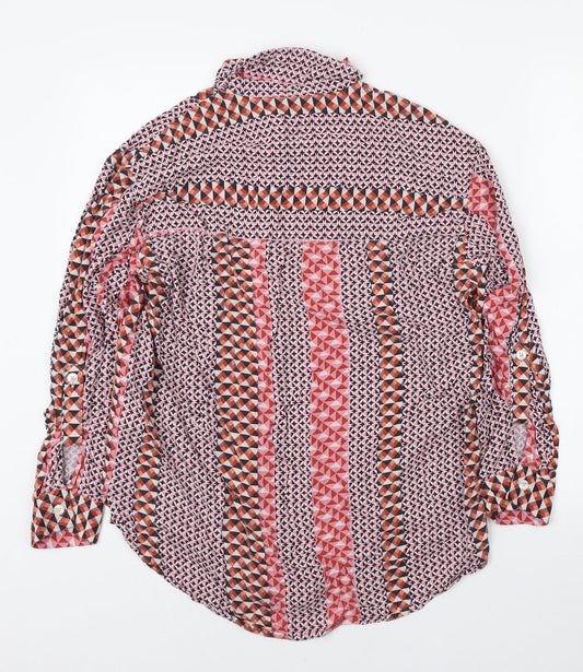 NEXT Womens Multicoloured Geometric Viscose Basic Button-Up Size 14 Collared