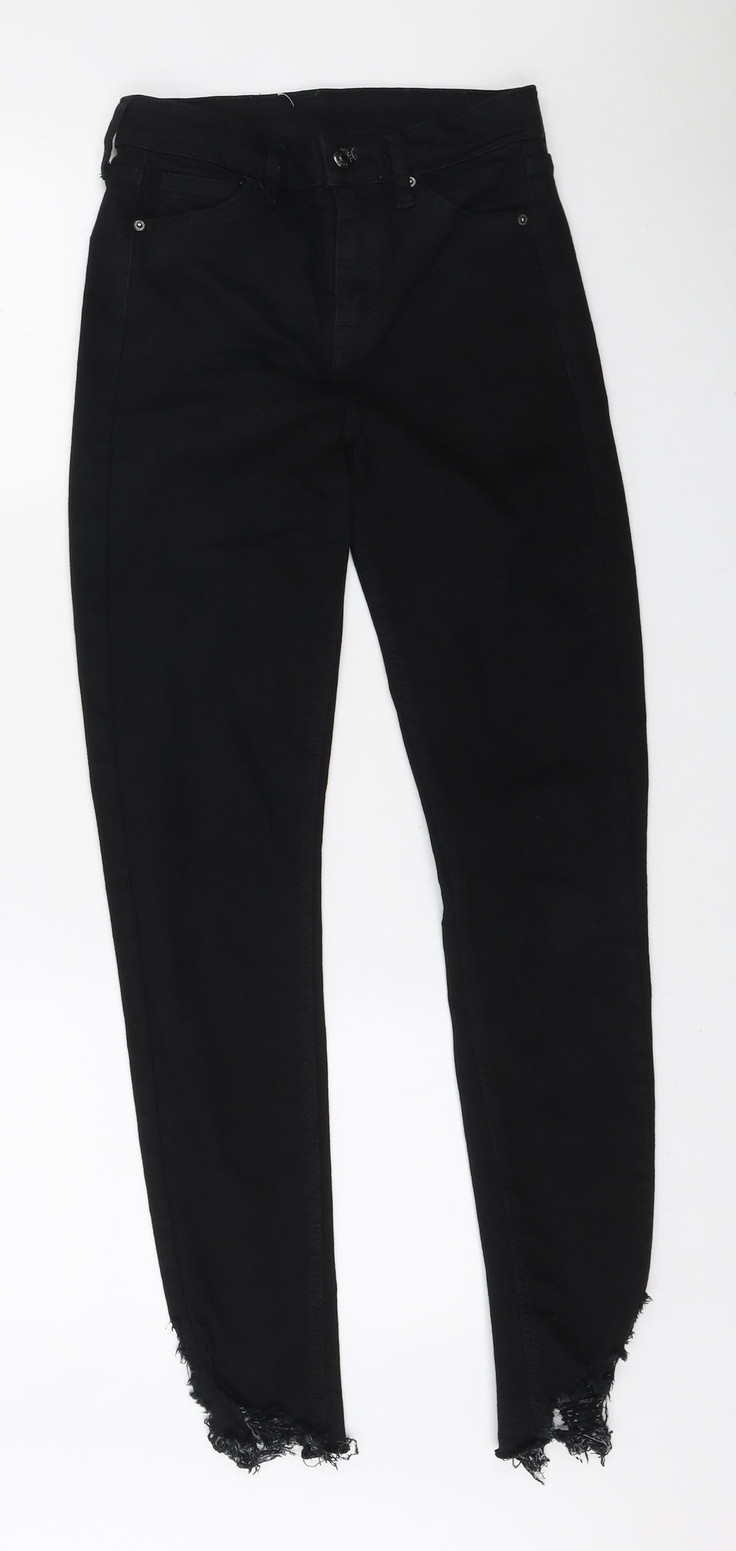 Topshop Womens Black Polyester Skinny Jeans Size 26 in L32 in Regular Zip - Distressed hem