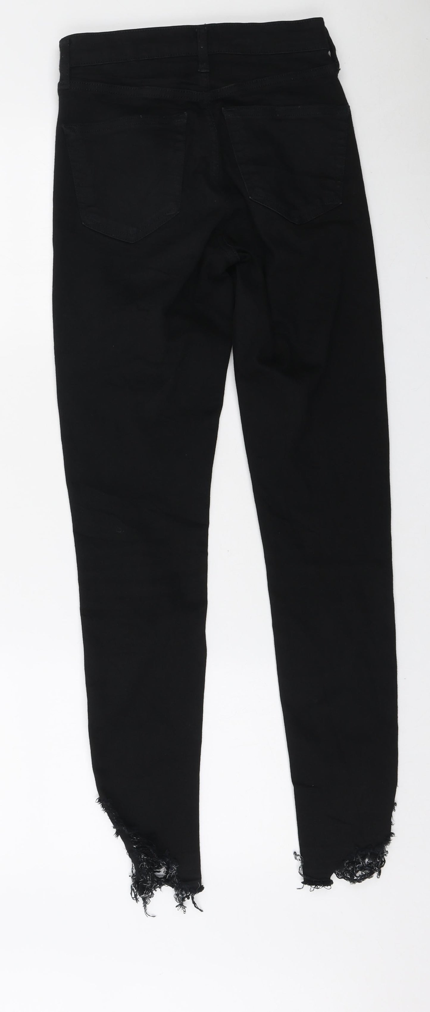 Topshop Womens Black Polyester Skinny Jeans Size 26 in L32 in Regular Zip - Distressed hem