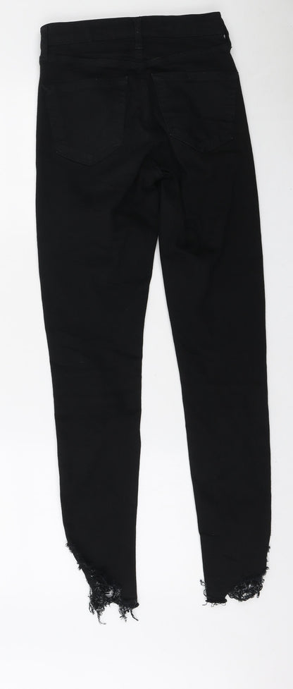 Topshop Womens Black Polyester Skinny Jeans Size 26 in L32 in Regular Zip - Distressed hem