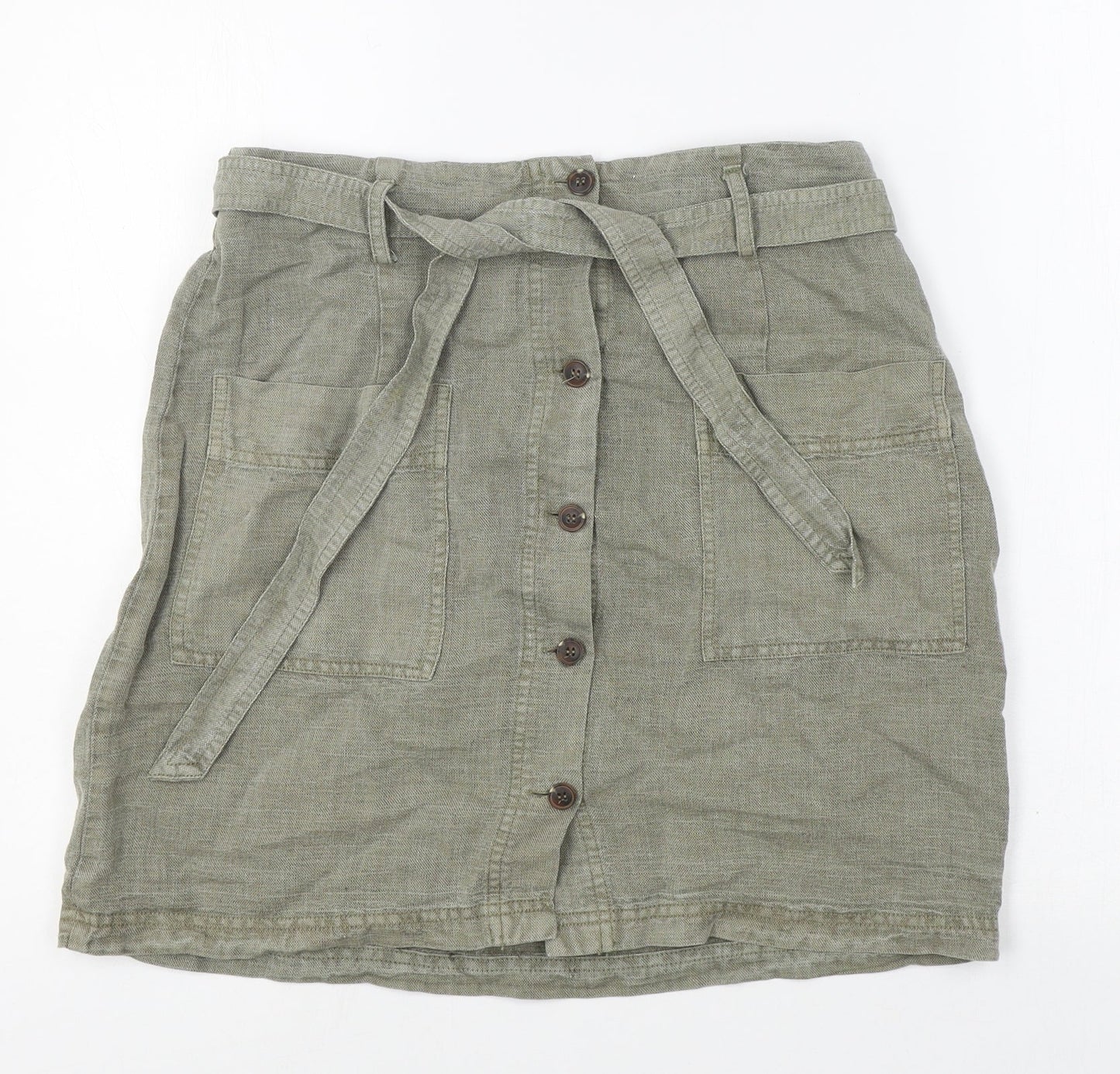 C&C California Womens Green Linen Mini Skirt Size M Button