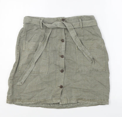 C&C California Womens Green Linen Mini Skirt Size M Button