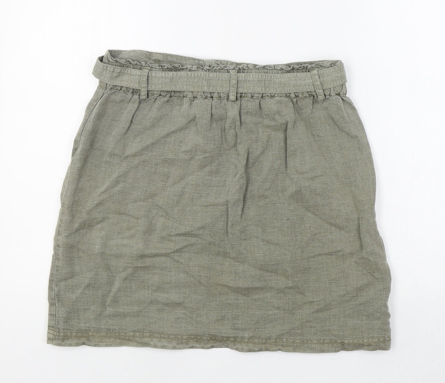 C&C California Womens Green Linen Mini Skirt Size M Button