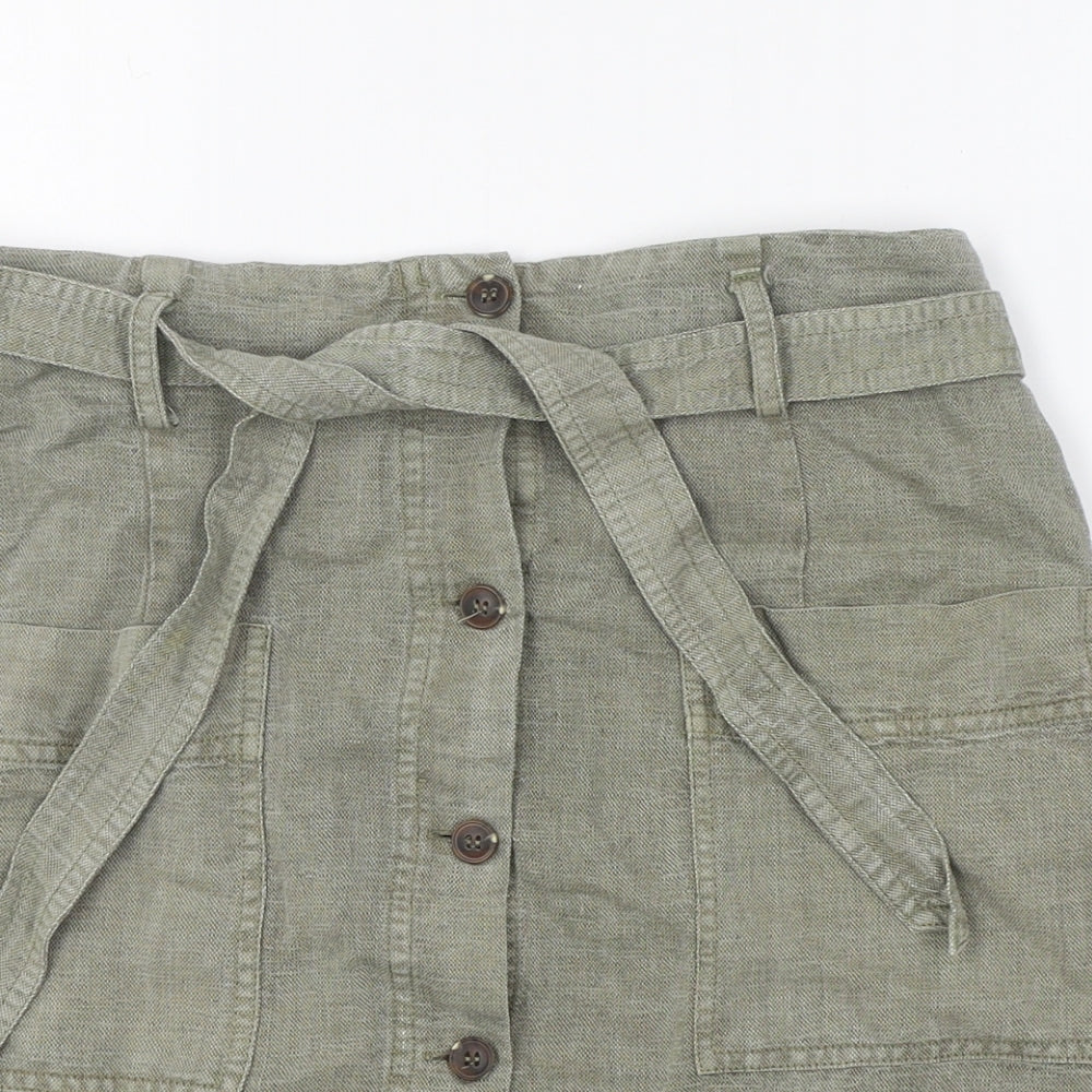 C&C California Womens Green Linen Mini Skirt Size M Button