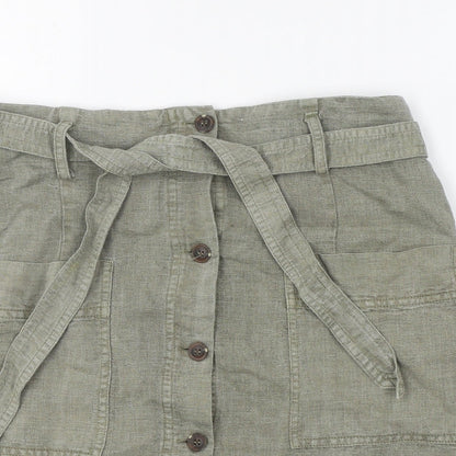 C&C California Womens Green Linen Mini Skirt Size M Button