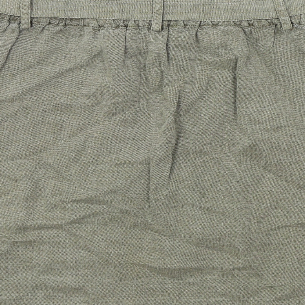 C&C California Womens Green Linen Mini Skirt Size M Button